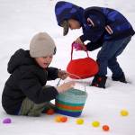 Children hunt for Easter eggs during the Easter Eggstravaganza at Nikiski Community Recreation Center in Nikiski, Alaska, on Saturday, March 23, 2024. (Jake Dye/Peninsula Clarion)