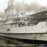 The Canadian steamship Princess Victoria collided with an American vessel, the S.S. Admiral Sampson, which sank quickly in Puget Sound in August 1914. (Otto T. Frasch photo, copyright by David C. Chapman, O.T. Frasch, Seattle webpage)