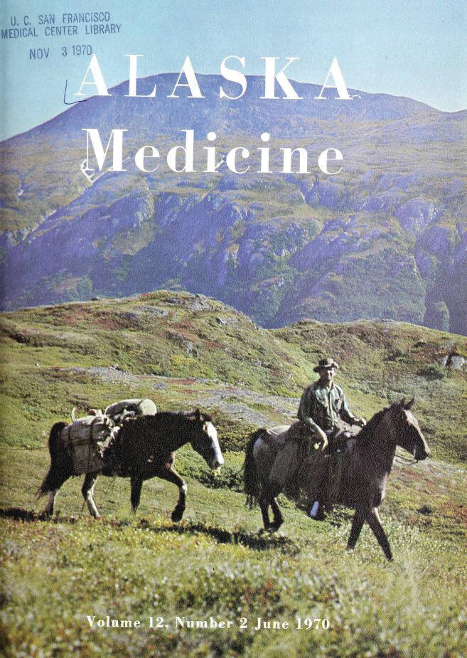 This cover of Alaska Medicine journal from June 1970 shows hunter Larry Clendenen, whose family purchased the old Grönroos cabin in 1947 when they homesteaded on former Grönroos land north of the mouth of the Anchor River.