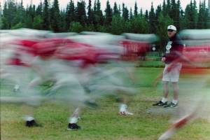 Jim Beeson coaches Kenai Central football on August 11, 1999. (Peninsula Clarion file)
