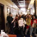 Juneau students chant outside the governors office on the third floor of the Alaska State Capitol during a statewide protest Thursday morning calling for more public education funding. (Mark Sabbatini / Juneau Empire)
