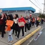 Juneau-Douglas High School: Yadaa.at Kalé students, along with a handful of state legislators and staff members, march from the school to the Alaska State Capitol on Thursday morning to protest lawmakers who earlier this year rejected an increase in the states funding formula for public schools. (Mark Sabbatini / Juneau Empire)