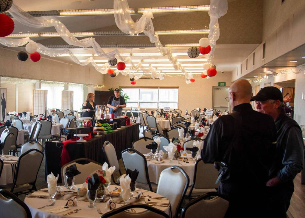 The Kenai Senior Centers dining space is readied for the annual March for Meals fundraiser in Kenai, Alaska, on Friday, April 5, 2024. (Photo by Ken Aaron, provided by Kenai Senior Center)