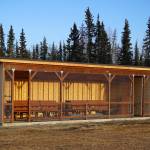 A completed new dugout at the Soldotna Little League Ball Park in Soldotna, Alaska, on Wednesday, April 10, 2024. (Jake Dye/Peninsula Clarion)