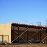 A replacement dugout is under construction at the Soldotna Little League Ball Park in Soldotna, Alaska, on Wednesday, April 10, 2024. (Jake Dye/Peninsula Clarion)