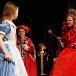 Aurora Bukac is Alice and Sophia Hughes is the Queen of Hearts in a rehearsal of Seward High School Theatre Collectives production of Alice in Wonderland at Seward High School in Seward, Alaska, on Thursday, April 11, 2024. (Jake Dye/Peninsula Clarion)