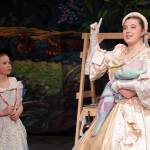 Aurora Bukac is Alice and Angel Wagner is Duchess in a rehearsal of Seward High School Theatre Collectives production of Alice in Wonderland at Seward High School in Seward, Alaska, on Thursday, April 11, 2024. (Jake Dye/Peninsula Clarion)