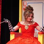 Sophia Hughes is the Queen of Hearts in a rehearsal of Seward High School Theatre Collectives production of Alice in Wonderland at Seward High School in Seward, Alaska, on Thursday, April 11, 2024. (Jake Dye/Peninsula Clarion)