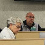 Kenai Peninsula Education Association President LaDawn Druce (left) and committee Chair Jason Tauriainen (right) participate in the first meeting of the Kenai Peninsula Borough School Districts Four Day School Week Ad Hoc Committee on Wednesday, Jan. 10, 2024, in Soldotna, Alaska. (Ashlyn OHara/Peninsula Clarion)