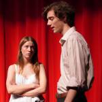 Julia Smith and Kyler Allen rehearse Mamma Mia at Nikiski Middle/High School in Nikiski, Alaska, on Tuesday, April 16, 2024. (Jake Dye/Peninsula Clarion)