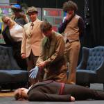 The cast of Soldotna High School Drama Departments Clue rehearse at Soldotna High School in Soldotna, Alaska, on Thursday, April 18, 2024. (Jake Dye/Peninsula Clarion)