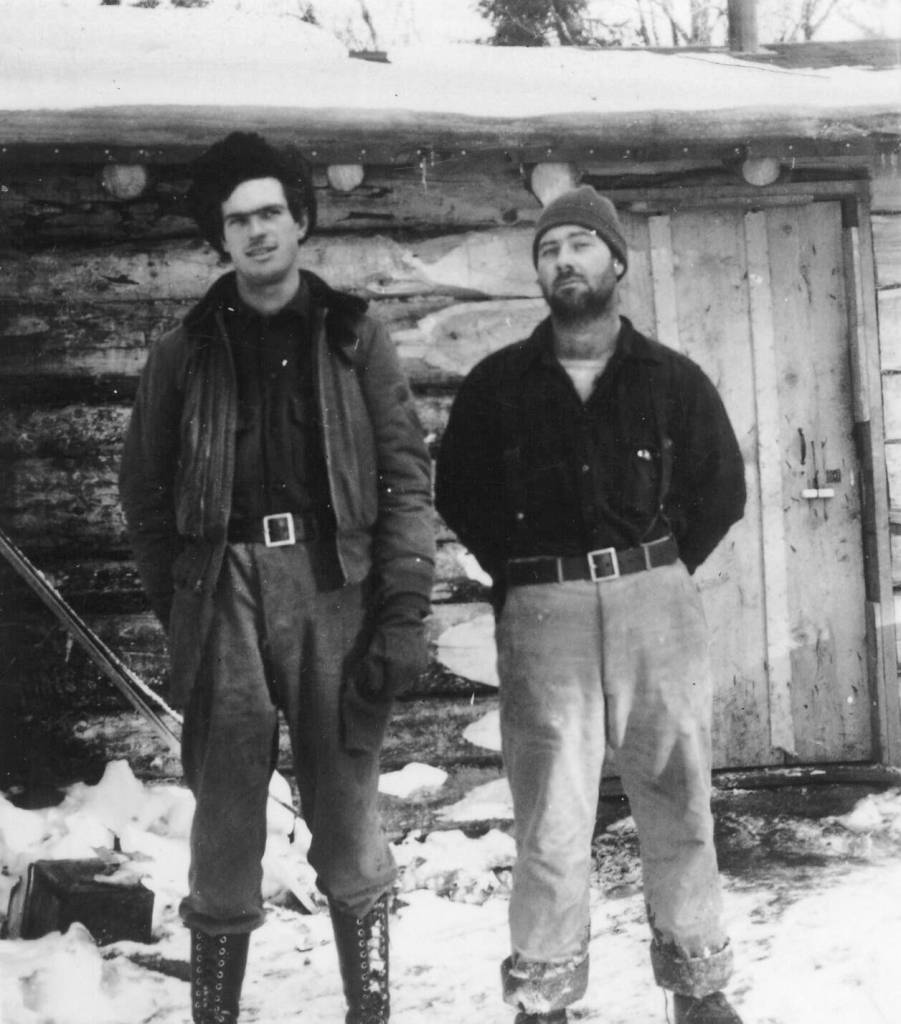 Photo courtesy of Katie Matthews
Wayne Jones (L) poses with William Nutter, circa 1948-49, in front of Nutters homestead cabin in the Happy Valley area. Nutter didnt stay long, but Jones befriended Rex Hanks.