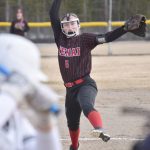 Kenai Centrals Lola McEwen delivers to Soldotna on Tuesday, April 30, 2024, at the Soldotna Little League fields in Soldotna, Alaska. (Photo by Jeff Helminiak/Peninsula Clarion)