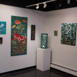 Art by Chelline Larsen and Adam Hoyt, for Stitch, Paint, Fabricate, fills the walls of the Kenai Art Center in Kenai, Alaska, on Wednesday, May 1, 2024. (Jake Dye/Peninsula Clarion)