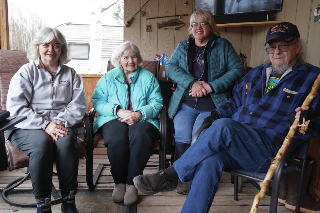 Jake Dye/Peninsula Clarion
From left: Donna Anderson, Betty Stephenson, Sue Stephenson and Eddie Thomas gather for a photo at Dots Kenai River Fish Camp in Sterling, on Saturday.