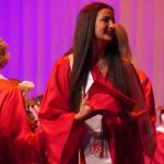 Students of Kenai Central High School celebrate at the end of their graduation ceremony in the schools auditorium in Kenai, Alaska, on Monday, May 13, 2024. (Jake Dye/Peninsula Clarion)