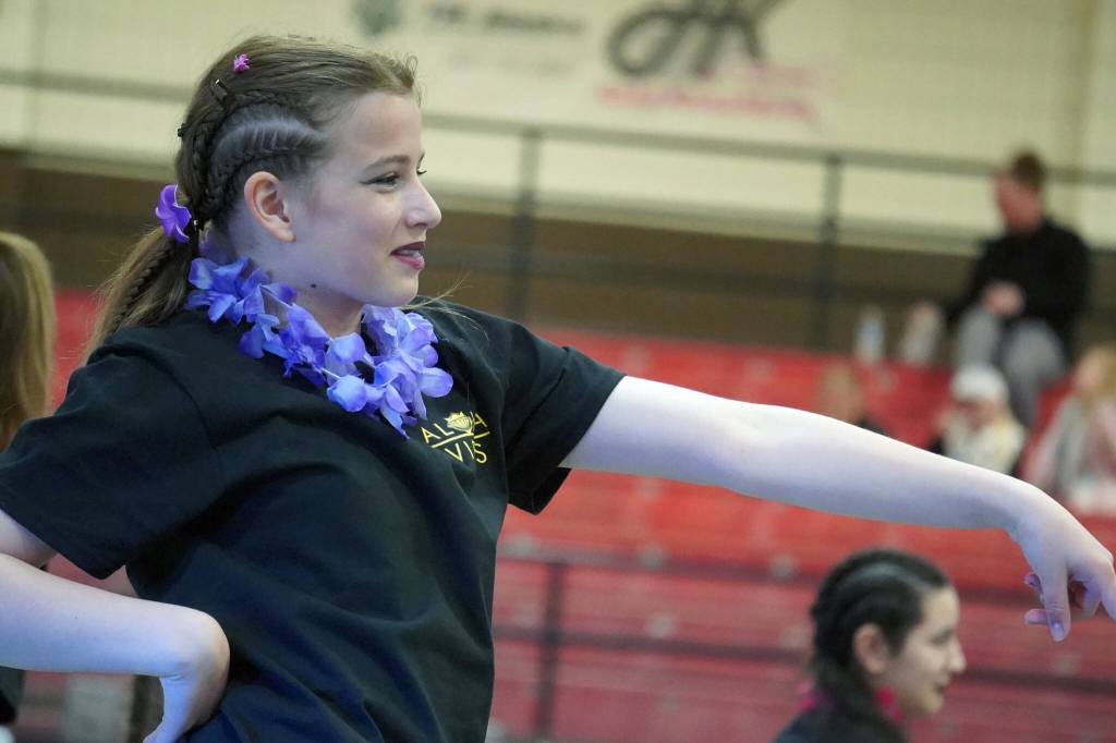Dancers from Diamond Dance Project perform during an all-company showcase as part of Aloha Vibes at the Soldotna Regional Sports Complex in Soldotna, Alaska, on Saturday, May 11, 2024. (Jake Dye/Peninsula Clarion)