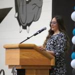 Commencement Speaker Angie Coelho speaks during a graduation ceremony at Nikiski Middle/High School in Nikiski, Alaska, on Wednesday, May 15, 2024. (Jake Dye/Peninsula Clarion)