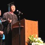 Connections Homeschool graduate Aaron Smith addresses attendees at the schools commencement ceremony on Thursday, May 16, 2024 in Soldotna, Alaska. (Ashlyn OHara/Peninsula Clarion)