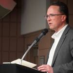 Rep. Ben Carpenter, R-Nikiski, speaks to the joint Soldotna and Kenai chambers of commerce at the Soldotna Regional Sports Complex in Soldotna, Alaska, on Wednesday, May 22, 2024. (Jake Dye/Peninsula Clarion)