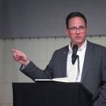 Rep. Ben Carpenter, R-Nikiski, speaks to the joint Soldotna and Kenai chambers of commerce at the Soldotna Regional Sports Complex in Soldotna, Alaska, on Wednesday, May 22, 2024. (Jake Dye/Peninsula Clarion)