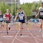 Soldotnas Anaulie Sedivy finishes third in the 300-meter hurdles at the Division I state track and field meet Saturday, May 25, 2024, at Dimond High School in Anchorage, Alaska. (Photo by Jeff Helminiak/Peninsula Clarion)