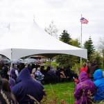 Roughly 100 attendees gather for a Memorial Day ceremony at Leif Hanson Memorial Park in Kenai, Alaska, on Monday, May 27, 2024. (Jake Dye/Peninsula Clarion)