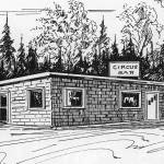 This 1961 drawing of the Circus Bar, east of Soldotna, was created by Connie Silver for a travel guide called Alaska Highway Sketches. The bar was located across the Sterling Highway from land that was later developed into the Birch Ridge Golf Course.