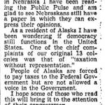 While visiting his home state of Nebraska in 1949, Marvin Smith wrote to the editor of a local paper to stump for Alaska statehood. (Image from the Evening World-Herald in Omaha)