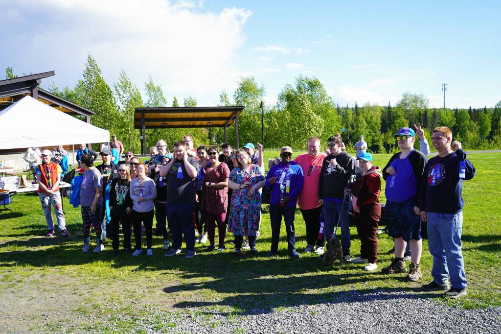 Central Kenai Peninsula athletes who will be competing in the Special Olympics Alaska 2024 Summer State Games stand for a photo at Soldotna Creek Park in Soldotna, Alaska, on Tuesday, June 4, 2024. (Jake Dye/Peninsula Clarion)