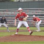 American Legion Post 20 Twins starter Malakai Olson delivers to Eagle River on Wednesday, June 5, 2024, at Coral Seymour Memorial Park in Kenai, Alaska. (Photo by Jeff Helminiak/Peninsula Clarion)