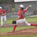 American Legion Post 20 Twins pitcher Gabe Smith delivers to Eagle River on Wednesday, June 5, 2024, at Coral Seymour Memorial Park in Kenai, Alaska. (Photo by Jeff Helminiak/Peninsula Clarion)