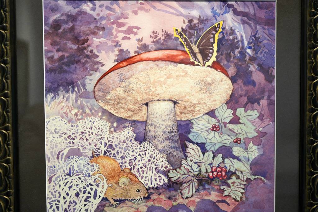 Artwork by Kim McNett is displayed at the Kenai Art Center in Kenai, Alaska, on Wednesday, June 5, 2024. (Jake Dye/Peninsula Clarion)