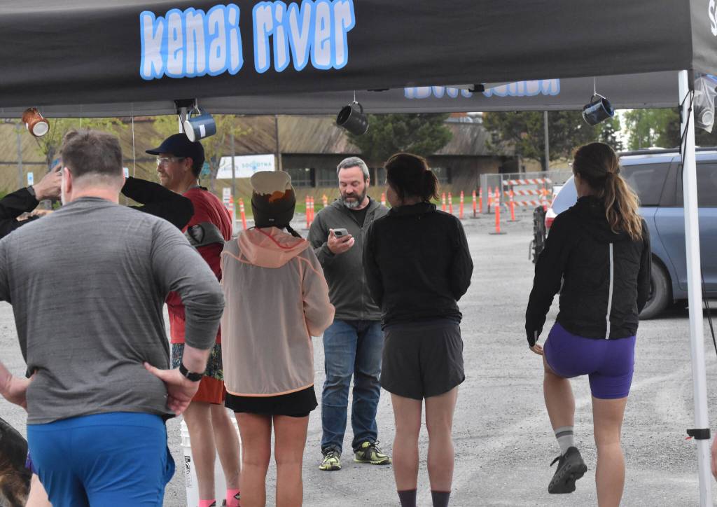 Doug Hogue, race organizer, starts the sixth lap at the Soldotna Regional Sports Complex at the Tsalteshi Backyard Ultra on Friday, June 8, 2024, in Soldotna, Alaska. (Photo by Jeff Helminiak/Peninsula Clarion)