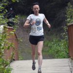 Morgan Ekemo runs to victory in the 5-kilometer race at the Run for the River on Saturday, June 8, 2024, in Soldotna, Alaska. (Photo by Jeff Helminiak/Peninsula Clarion)