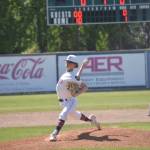 Malakai Olson of the American Legion Post 20 Twins delivers to Dimond Lynx Post 21 on Saturday, June 15, 2024, at Coral Seymour Memorial Park in Kenai, Alaska. (Photo by Jeff Helminiak/Peninsula Clarion)