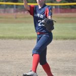 Blakeley Jorgensen of AK Riptide (U14) pitches against AK Krush (14) at the USA/Junior Olympic softball tournament at Steve Shearer Memorial Ball Park on Saturday, June 15, 2024, in Kenai, Alaska. (Photo by Jeff Helminiak/Peninsula Clarion)