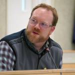 Andy Mills, special assistant to the commissioner of the Alaska Department of Transportation, speaks during a town hall meeting on the use of brine on Kenai Peninsula roads, in the Kenai Peninsula Borough Assembly chambers in Soldotna, Alaska, on Monday, June 17, 2024. (Jake Dye/Peninsula Clarion)