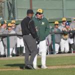 Mat-Su Miners head coach Tyler LeBrun argues with an umpire after it was ruled a Mat-Su runner did not tag up in the sudden-death inning against the Peninsula Oilers on Tuesday, June 18, 2024, at Coral Seymour Memorial Park in Kenai, Alaska. (Photo by Jeff Helminiak/Peninsula Clarion)