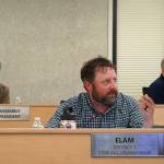 Assembly President Brent Johnson, Member Bill Elam and Vice President Tyson Cox appear during a meeting of the Kenai Peninsula Borough Assembly in Soldotna, Alaska, on Tuesday, June 18, 2024. (Jake Dye/Peninsula Clarion)