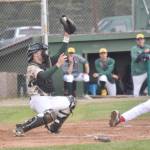 Mat-Su Miners catcher Blake Balsz forces out Cole Wilson of the Peninsula Oilers on Thursday, June 20, 2024, at Coral Seymour Memorial Park in Kenai, Alaska. (Photo by Jeff Helminiak/Peninsula Clarion)
