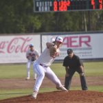 Peninsula Oilers reliever Cody New delivers to the Mat-Su Miners on Saturday, June 22, 2024, at Coral Seymour Memorial Park in Kenai, Alaska. (Photo by Jeff Helminiak/Peninsula Clarion)