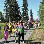 The Two-Spirit March, part of Soldotna Prides Pride in the Park, proceeds along Kalifornsky Beach Road in Soldotna<ins>, Alaska,</ins> on Saturday, June 22<ins>, 2024</ins>. (Photo by Michele Vasquez, provided by Soldotna Pride)