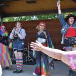 Photo by Erin Thompson/Peninsula Clarion
Participants in the costume contest line up on stage at the Pride in the Park celebration on Saturday, June 22, 2024, at Soldotna Creek Park in Soldotna, Alaska Creek Park.