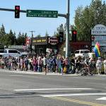 The Two-Spirit March, part of Soldotna Prides Pride in the Park, proceeds along the Sterling Highway in Soldotna, Alaska, on Saturday, June 22, 2024. (Photo by Michele Vasquez, provided by Soldotna Pride)