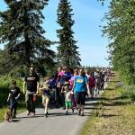 The Two-Spirit March, part of Soldotna Prides Pride in the Park, proceeds along Kalifornsky Beach Road in Soldotna, Alaska, on Saturday, June 22, 2024. (Photo by Michele Vasquez, provided by Soldotna Pride)
