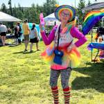 Attendees decked out in rainbow hues celebrate Soldotna Prides Pride in the Park at Soldotna Creek Park in Soldotna, Alaska, on Saturday, June 22, 2024. (Photo by Michele Vasquez, provided by Soldotna Pride)