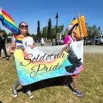 The Two-Spirit March, part of Soldotna Prides Pride in the Park, proceeds into Soldotna Creek Park in Soldotna, Alaska, on Saturday, June 22, 2024. (Photo by Michele Vasquez, provided by Soldotna Pride)