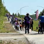 The Two-Spirit March, part of Soldotna Prides Pride in the Park, proceeds along Kalifornsky Beach Road in Soldotna, Alaska, on Saturday, June 22, 2024. (Photo by Michele Vasquez, provided by Soldotna Pride)