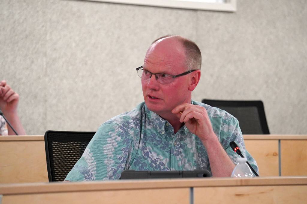Assembly member Brent Hibbert speaks during a meeting of the Kenai Peninsula Borough Assembly in Soldotna, Alaska, on Tuesday, June 18, 2024. (Jake Dye/Peninsula Clarion)